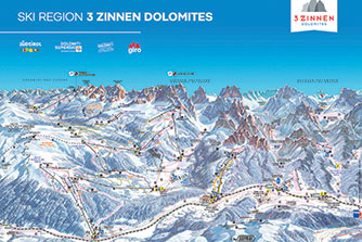Mapa tras narciarskich ośrodka 3 Zinnen Dolomity