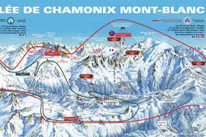 Mapa tras narciarskich ośrodka Chamonix Mont Blanc