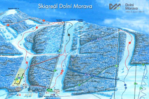 Mapa tras narciarskich ośrodka Dolní Morava