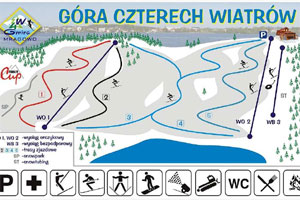 Mapa tras narciarskich ośrodka Mrągowo Góra Czterech Wiatrów