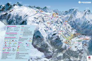 Mapa tras narciarskich ośrodka Les 2 Alpes lodowiec