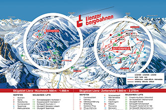 Mapa tras narciarskich ośrodka Lienz Zettersfeld - Hochstein