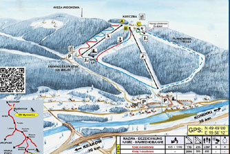 Mapa tras narciarskich ośrodka Myślenice Sport Arena Myślenice