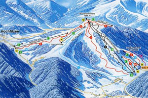 Mapa tras narciarskich ośrodka Pillersee Hochfilzen - Buchensteinwand