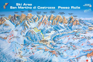 Mapa tras narciarskich ośrodka San Martino di Castrozza Passo Rolle