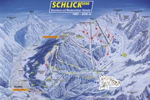 Mapa tras narciarskich ośrodka Fulpmes Schlick 2000