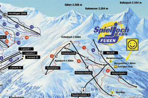 Mapa tras narciarskich ośrodka Fuegen / Spieljoch Zillertal