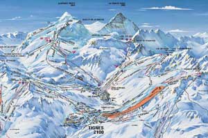 Mapa tras narciarskich ośrodka Tignes La Grande Motte