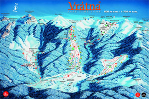Mapa tras narciarskich ośrodka Vratna