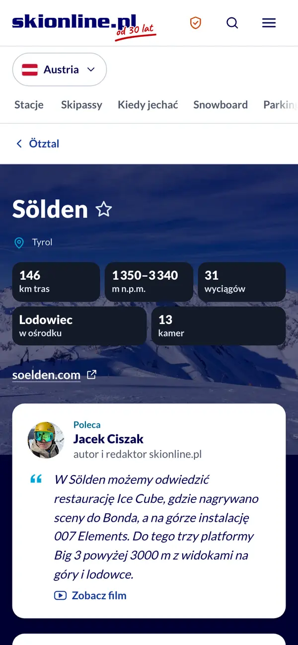 Karta stacji Sölden na telefonie: kilometry tras, wysokości i liczba wyciągów