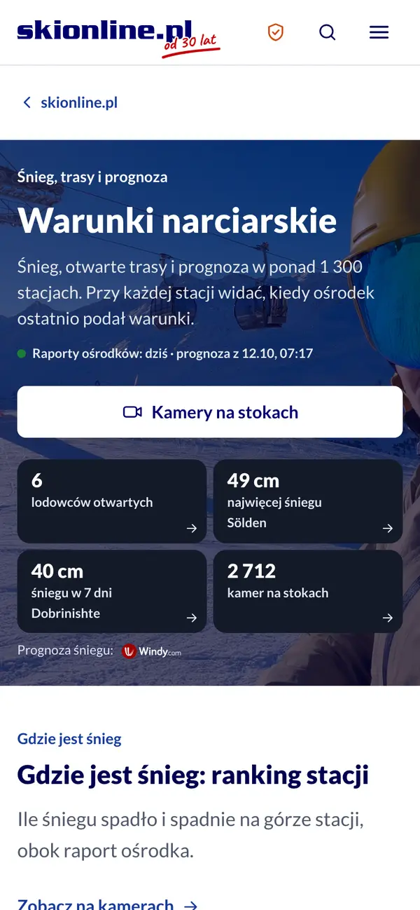 Warunki narciarskie na telefonie: otwarte lodowce i najwięcej śniegu