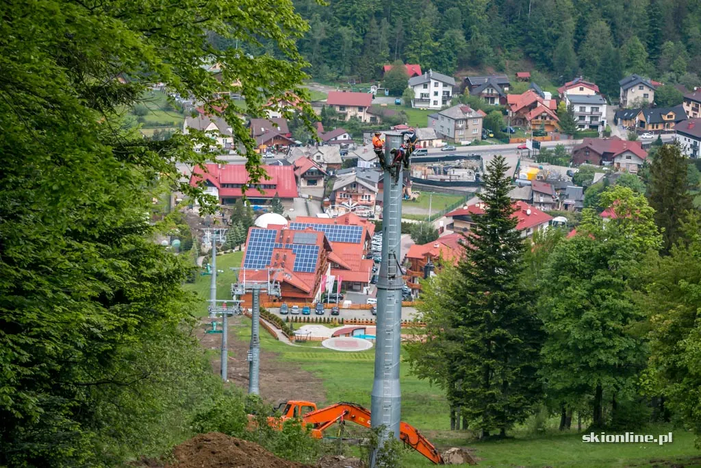 Śmigłowiec nad Szczyrkiem. Budowa nowej kolei, zdjęcie 29