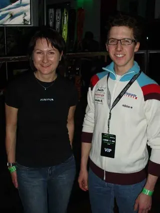 Agnieszka Harat (skionline.pl) i Simon Ammann Ski Presse & Elan Party