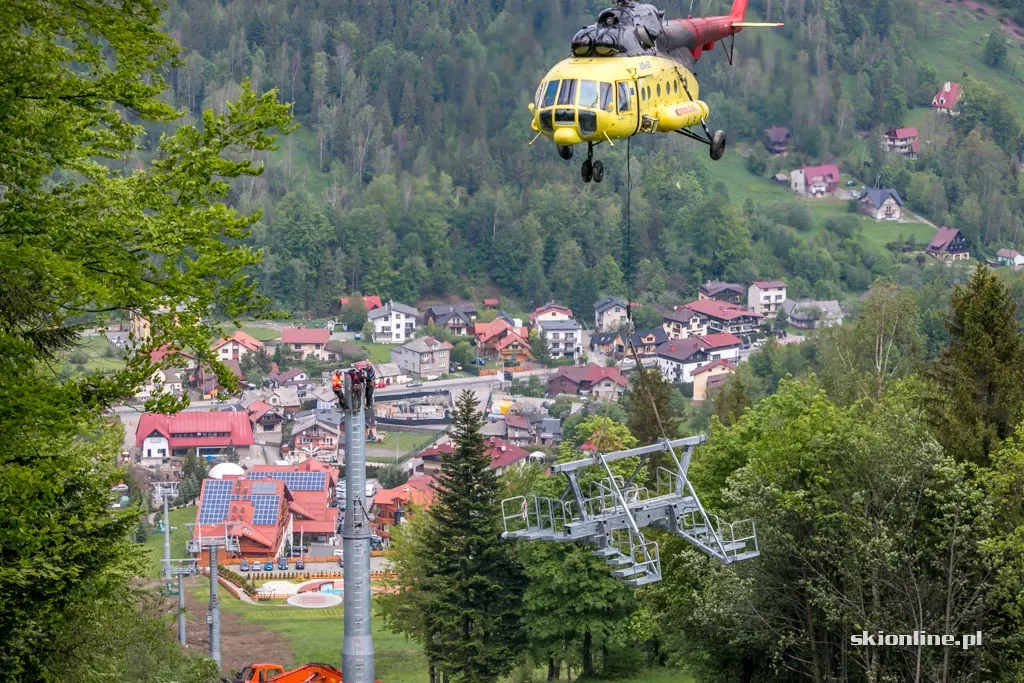 Śmigłowiec nad Szczyrkiem. Budowa nowej kolei, zdjęcie 32