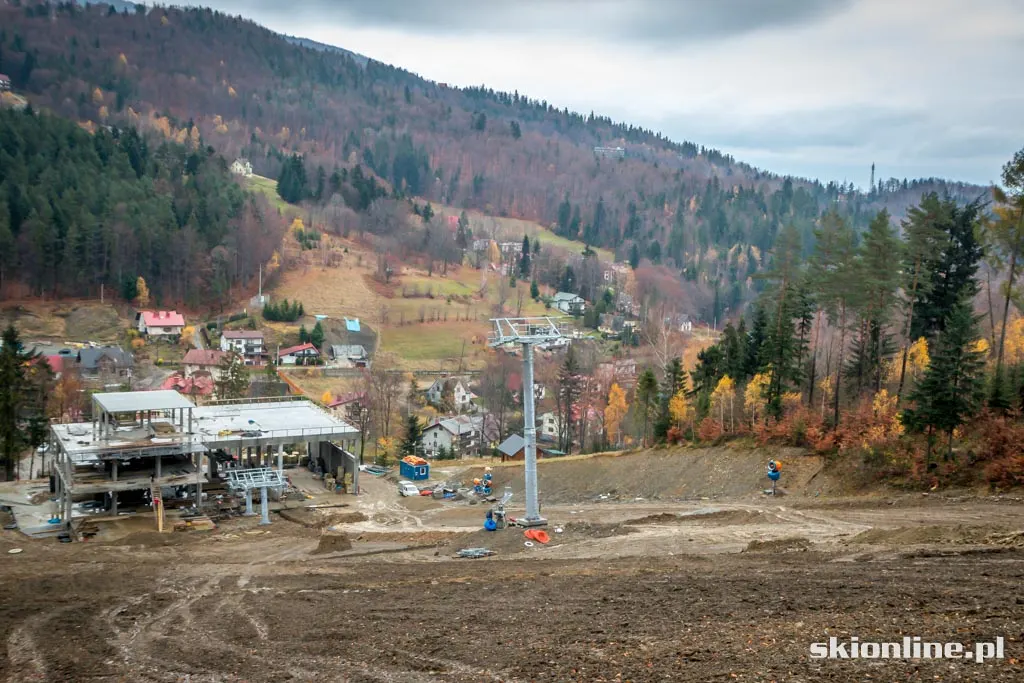 Beskid Sport Arena: widok na dolny odcinek trasy i stacje dolną kolei, zdjęcie 33