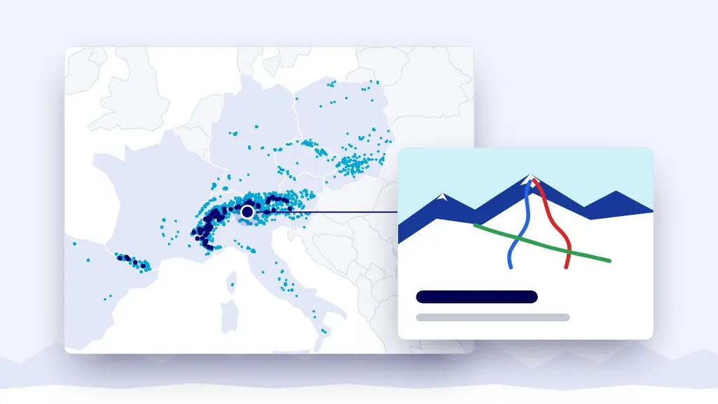Mapa Europy z ośrodkami narciarskimi i karta ośrodka z trasami