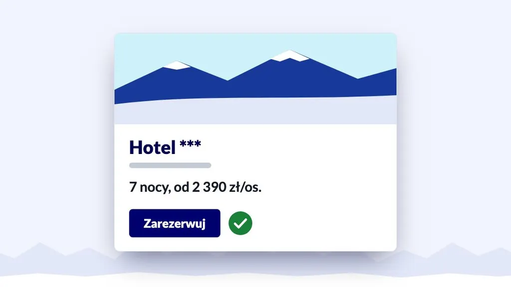 Karta hotelu z przyciskiem rezerwacji