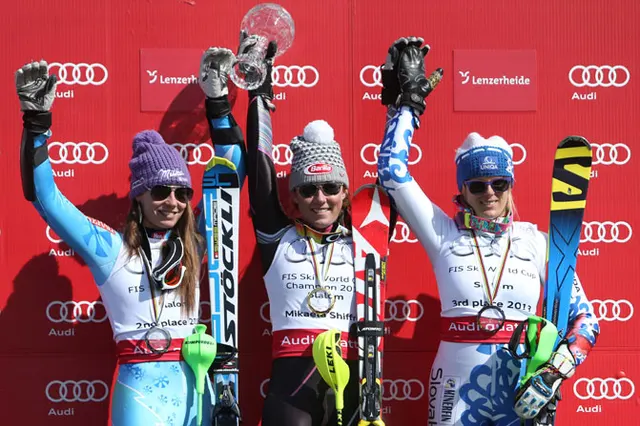 Tina Maze (SLO), Mikaela Shiffrin (USA), Veronika Velez Zuzulova (SVK) fot. Gepa/Atomic