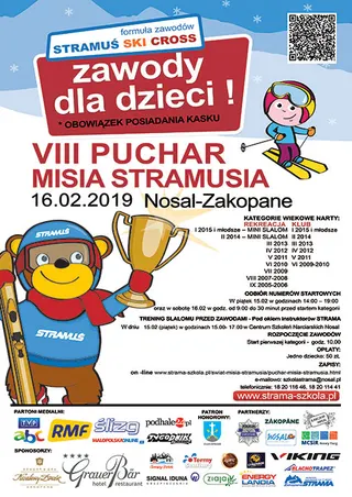 Szkoła Narciarska STRAMA z Zakopanego zaprasza na zawody narciarskie dla dzieci o VIII Puchar Misia Stramusia!