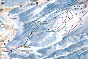 Mapa tras narciarskich ośrodka Val di Fiemme Alpe Cermis