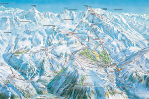 Mapa tras narciarskich ośrodka Alpe D`Huez lodowiec Sarenne