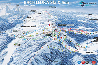 Mapa tras narciarskich ośrodka Bachledova Dolina Bachledka Ski and Sun