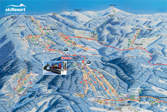 Mapa tras narciarskich ośrodka SkiResort Cerna hora - Pec