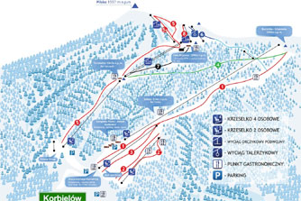 Mapa tras narciarskich ośrodka Korbielów Pilsko