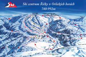 Mapa tras narciarskich ośrodka Rícky v O.h.