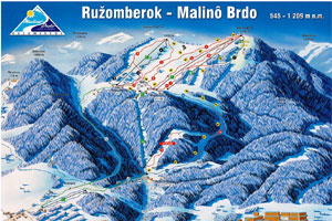 Mapa tras narciarskich ośrodka Ružomberok  Malinô Brdo