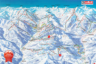 Mapa tras narciarskich ośrodka Saalbach Hinterglemm Leogang Fieberbrunn Skicircus