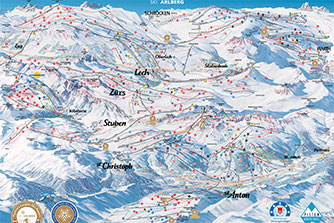 Mapa tras narciarskich ośrodka Ski Arlberg