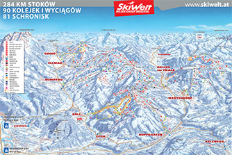Mapa tras narciarskich ośrodka Scheffau SkiWelt