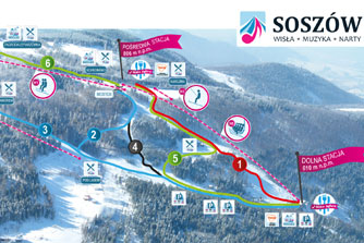 Mapa tras narciarskich ośrodka Wisła Soszów