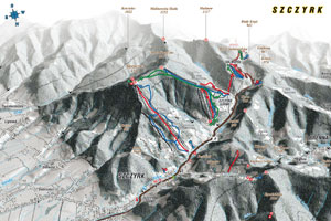 Mapa tras narciarskich ośrodka Szczyrk Biały Krzyż