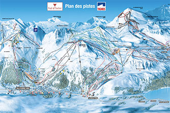 Mapa tras narciarskich ośrodka Val d`Isere lodowiec Pissaillas