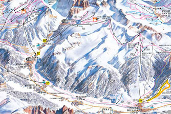 Mapa tras narciarskich ośrodka Val di Fassa Pozza di Fassa-Aloch-Buffaure