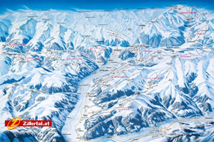 Mapa tras narciarskich ośrodka Zillertal