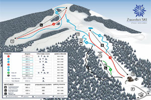 Mapa tras narciarskich ośrodka Zwardoń ZwardońSki