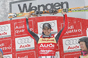Jean-Baptiste Grange na podium w Wengen, fot. Rossignol