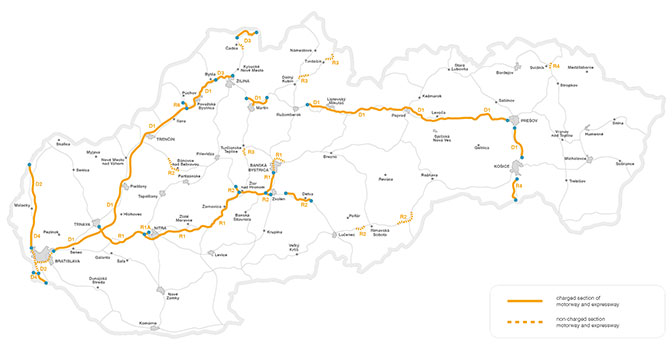 Płatne odcinki dróg na Słowacji w 2019